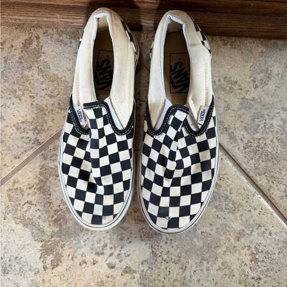 Vans Kids Black and White Checkered Slip-On Sneakers - Picture 2 of 4